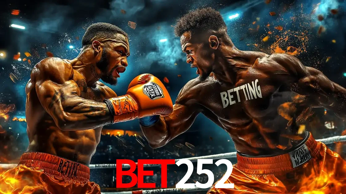 Dois boxeadores em uma luta intensa e explosiva, representando a adrenalina e as oportunidades de apostas em esportes de combate disponíveis na plataforma BET252.