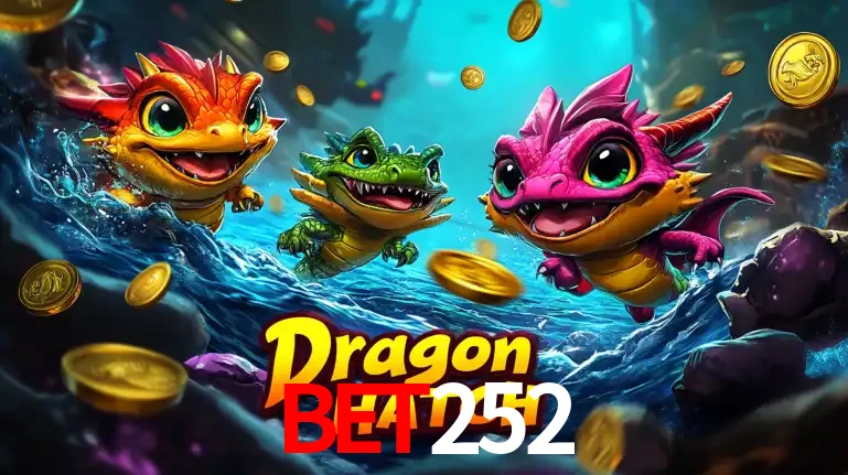 Arte promocional do jogo Dragon Hatch com três adoráveis dragões bebês nadando entre moedas de ouro, um dos slots mais divertidos para jogar no cassino BET252.