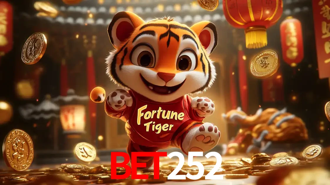 O alegre personagem do Fortune Tiger correndo sobre um caminho de moedas de ouro, simbolizando os grandes prêmios e a diversão do popular jogo de slot do BET252.